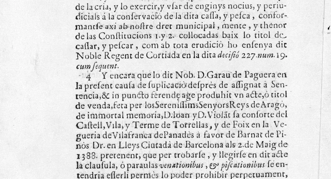 Un fragment de l’imprès de 1699 en defensa de la vila de Torrelles, al plet de la caça