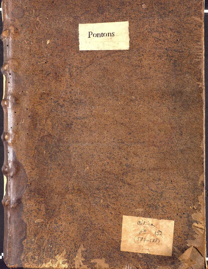 La coberta del volum, amb l’etiqueta “Pontons” i la signatura antiga de la Biblioteca Provincial de Tarragona.