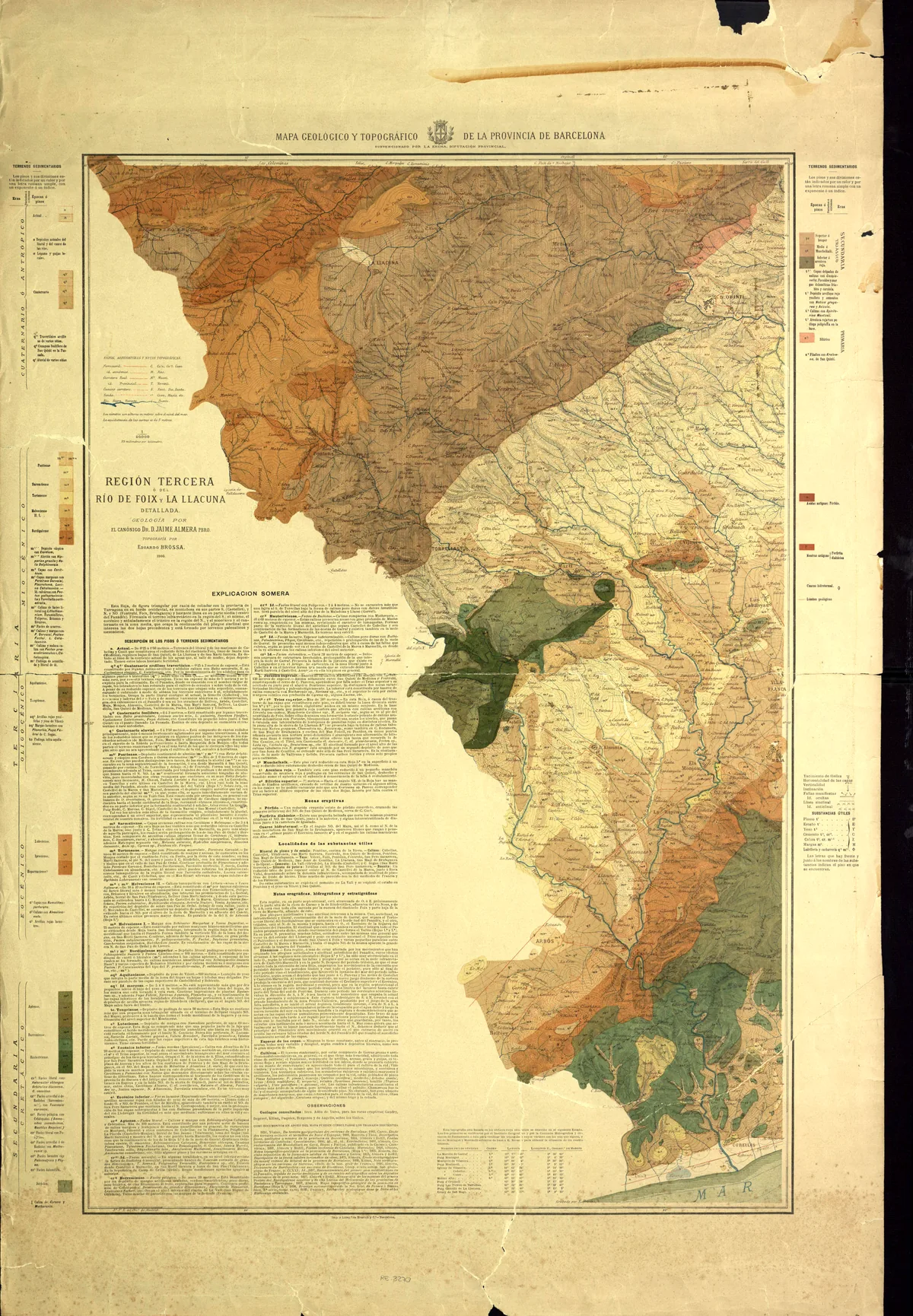Mapa geológico y topográfico de la región del río Foix y la Llacuna, 1900